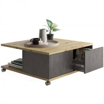 Mesa de centro móvil estilo antiguo Blanco y hormigón Roble artesano Multicolor