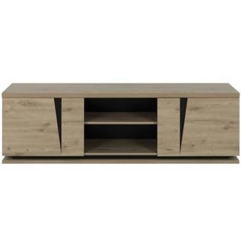 Mueble de TV 2 puertas efecto madera clara Crack - Fabricación francesa - 181 x 45 x 54 cm