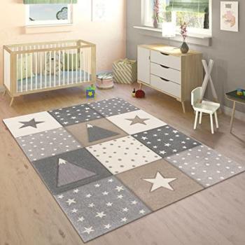 Alfombra Infantil 3D Lunares Estrellas Beige Gris Crema 120x170 cm