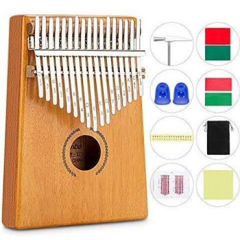 17 Teclas Kalimba, Mbira Madera Maciza Piano de Dedo, Set de Set de piano de dedo, Instrumento Musical Portátil, Pulgar Piano con Instrucciones de Estudio y Martillo de Afinación