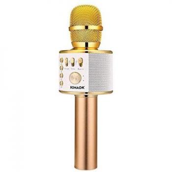BONAOK Micrófono Inalámbrico de Karaoke Bluetooth, 3-en-1 Portátil Karaoke Portátil Mic Regalo de Cumpleaños Equipo de Altavoces para Ffiestas en el Hogar para iPhone/Android/iPad