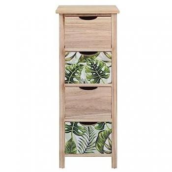 Cajonera Mobili Rebecca con 4 cajones en madera, decoración floral marrón y verde, dimensiones 84x34x27 cm, estilo moderno