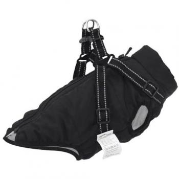 Abrigo para Perro con Arnés Impermeable y Reflectante Negro Talla L