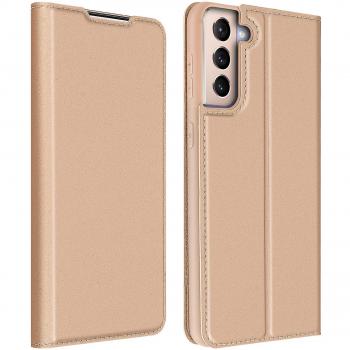 Funda Tarjetero Cierre Soporte para Samsung Galaxy S21 Plus - Oro Rosa