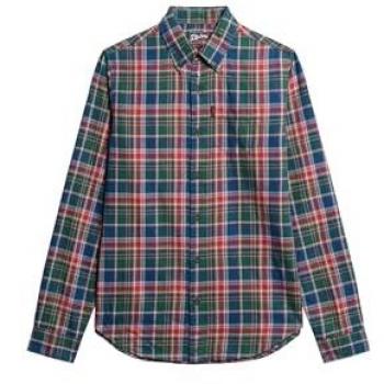 Superdry Men's Vintage Check Long Sleeve Organic Cotton Shirt - Green/Red, Size XXL