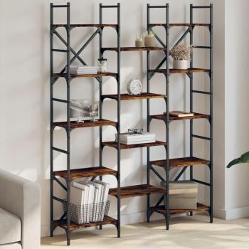 Estantería de madera de ingeniería 127,5x28,5x172,5 cm en color Negro/Roble Sonoma/Roble ahumado - Mueble de Almacenaje para Oficina, Estudio y Dormitorio
