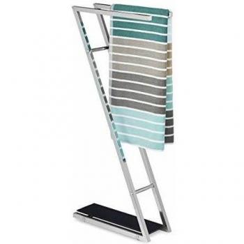 Relaxdays Toallero de Pie Glass con 2 Barras, Acero Inoxidable, Plateado-Negro, 78 X 13,5 X 35,5 cm