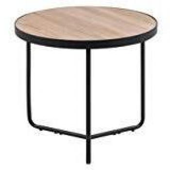 Mesa de Centro Redonda Pequeña de Madera Clara con Patas de Metal Negro 50 x 50 x 42 cm Estilo Industrial Melody