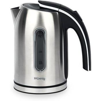H.Koenig Hervidor de Agua Eléctrico Pequeño, 2200W, Capacidad de 1.7 L, Base 360º, Temperatura hasta 100º en Tiempo Récord, Gris BO17, 2200 W, Acero Inoxidable, 44 Decibeles