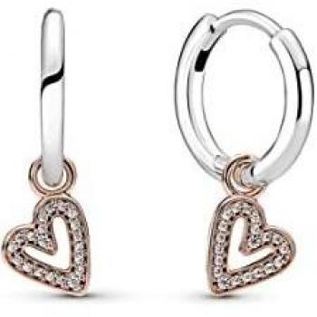 Pandora Pendientes de plata de ley con forma de corazón y aleación de metal chapado en oro rosa de 14 quilates con circonitas cúbicas, 280090C01