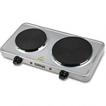 Cocina Eléctrica Doble G3 Ferrari G10122 - 2500W, Placas de Hierro Fundido, 5 Niveles de Temperatura, Acero Inoxidable