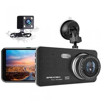 Apexcam Cámara Coche Dash CAM 4.0 IPS 1080p FHD Lente Doble Conducir grabadora 170 ° Gran Angular G-Sensor WDR Grabación de Bucle DVR Monitor de estacionamiento Visión Nocturna