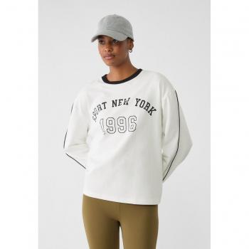 Stradivarius Ecru Long Sleeve Printed T-Shirt Size L