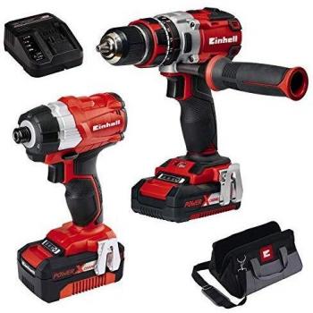 Kit de Herramientas Inalámbricas Einhell Power X-Change 18V con Taladro Combinado y Atornillador de Impacto, Baterías Li-Ion 2.0Ah y 4.0Ah