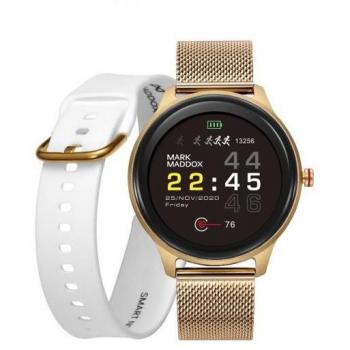 Pack Mark Maddox Smart Now HS0001-90 - Reloj Smartwatch Dorado + Correa Adicional Goma Blanca