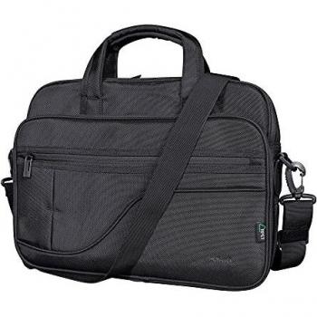 Trust Sydney Bolsa Reciclada para Portátiles de hasta 16, Correa Ajustable para Hombro y Bolsillos para Accesorios, Bandolera para Viajes, Negocios, Trabajo, Universidad - Negro