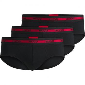 Hugo - Paquete de 3 calzoncillos de algodón elástico con logo en la cinturilla, color negro, talla XL