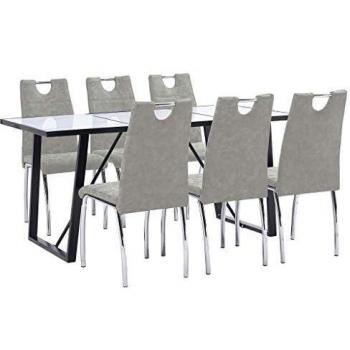 vidaXL Juego Comedor 7 Piezas Cuero Sintético Mobiliario Decoración Interior Casa Hogar Robusto Duradero Resistente Funcional Práctico Útil Gris Claro