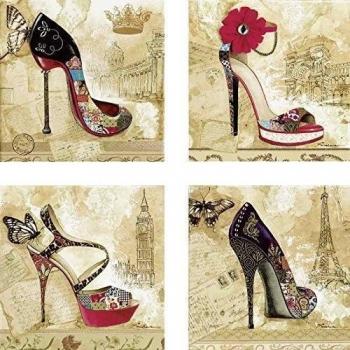 Artland - Cuadros sobre lienzo, impresión artística - Bodegón Mosa Xenia Frolova: Tiempos cambiantes Moda I, II, III, IV, con zapatos de tacón - Varios tamaños - cada uno 40x40 cm