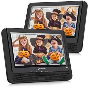 Pumpkin Reproductor de DVD Portátil Coche con 9 Pulgadas 2 Pantallas soporta Tarjeta SD, USB, con Mando a Distancia para Resposacabezas de Coche