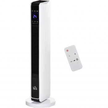HOMCOM Calefactor Cerámico de Torre 1000/2000W con Mando a Distancia, Pantalla LED, 3 Modos de Viento, Termostato, Temporizador, Oscilación