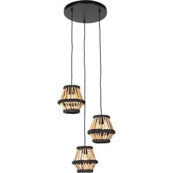 Lámpara colgante oriental de bambú negro redonda con 3 luces - Evalin