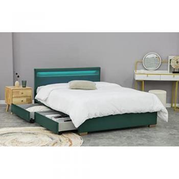Cama Enfield de Terciopelo Verde con Almacenamiento y LED Integrados 140x190 cm