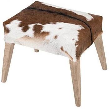 Belssia Banqueta Tapizado, Roble y Pelo Cabra, Multicolor, 59x47x47 cm
