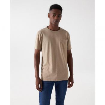 Salsa Jeans - Camiseta de hombre color beige manga corta con mezcla de lino
