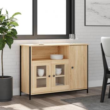 Aparador de Madera de Ingeniería Roble Sonoma 100x35x75 cm con Puertas y Cajón, Mueble de Almacenaje Moderno