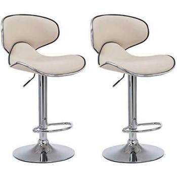 Set de 2 Taburetes Altos Las Vegas V2 en Simil Cuero Crema y Cromado, Regulables en Altura y con Respaldo