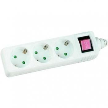 Regleta de enchufes 3 tomas con interruptor, protección infantil, 3m, blanca