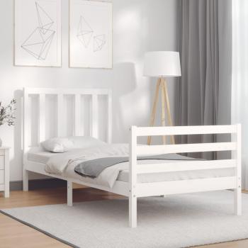 Cama individual de madera maciza con cabecero blanco 90x200 cm