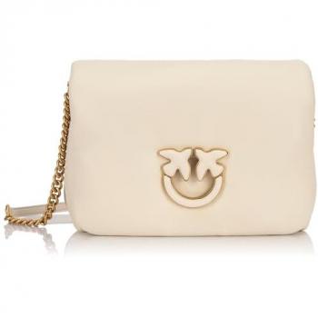 Pinko Love Click Puff Classic White Leather Crossbody Bag with Color Block