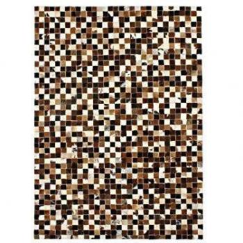 Alfombra de salón de cuero PATCHWORK con diseño de mosaico 160 x 230 cm en marrón/blanco/negro