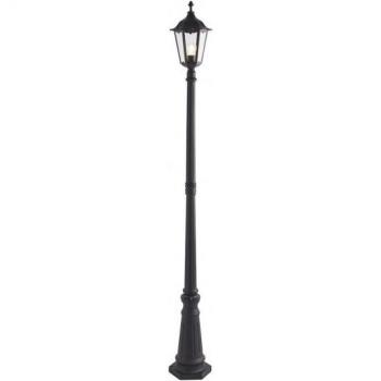 Lámpara de pie de exterior Burford negra mate, IP44, cristal, E27