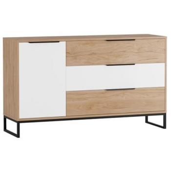Cómoda Providence N124, con cajones y puertas, 135 x 80 x 40 cm, en hickory roble y blanco