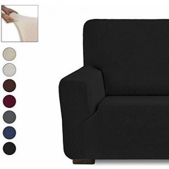 Eiffel Textile Monaco Elastica Adaptable. Funda Sofa Lisa, 94% poliéster 6% Elastano, Negro, Set 1+1 Plazas