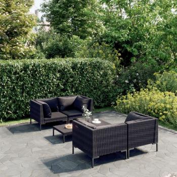 5-Piece Dark Grey Poly Rattan Garden Lounge Set with Cushions