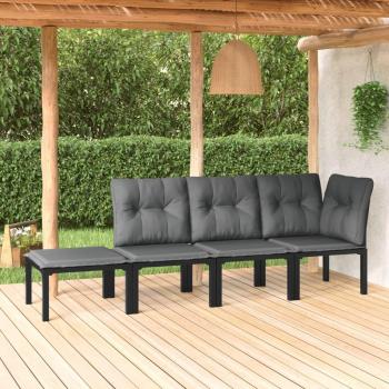 4-Piece Black and Grey Synthetic Rattan Garden Lounge Set
