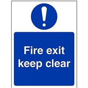 vsafety 18037 an-sFire Exit Keep Clear obligatorio signos, vinilo autoadhesivo, vertical, 150 mm x 200 mm), color azul