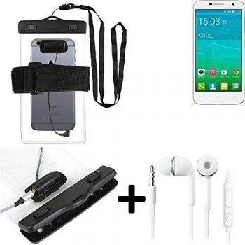 Estuche estanco al agua con entrada de auriculares para Alcatel One Touch Idol 2 Mini Dual SIM 6016D + auricular incluido, transparente | Trotar bolsa de playa al aire libre caja brazalete del teléfono caso de cáscara bajo playa - K-S_Trade