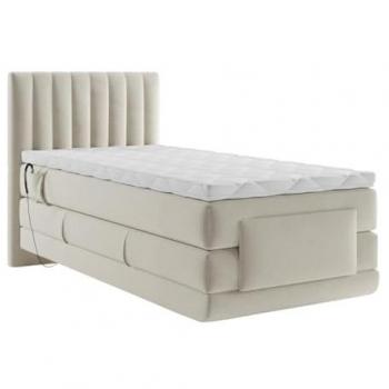 Conjunto completo boxspring con cabecero de costuras verticales + somieres relax eléctricos + colchón + topper - 100 x 200 cm - Terciopelo - Beige - DONISI de PALACIO