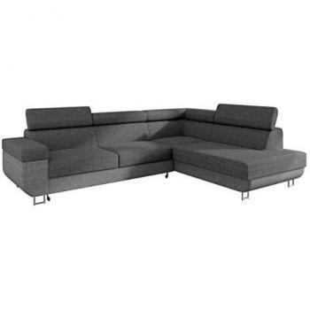 Sofá rinconero Comfivo 306, gris, con función de descanso, caja de ropa de cama, dimensiones 253 x 71 x 188 cm