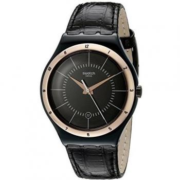 Swatch Mens Analogue Quartz Watch with Leather Strap YWB403