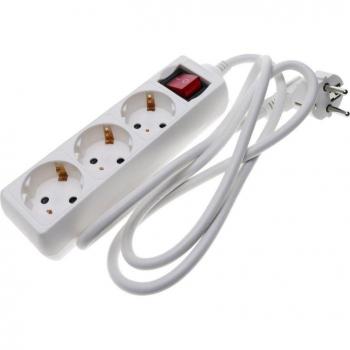 Regleta de enchufes 3 schuko 16A 230V blanca con interruptor y cable de 1.5m - BeMatik