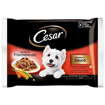 Cesar Pouch Selection in Sauce, Fresh Adult Wet Dog Food Pouches in Delicious Sauce with Succulent Meats and Vegetables, 52 x 100 g