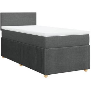 Cama box spring con colchón de muelles gris oscuro 90x190 cm tela