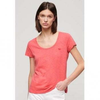 Superdry Camiseta de Mujer Estudios Coral con Cuello Redondo Amplio