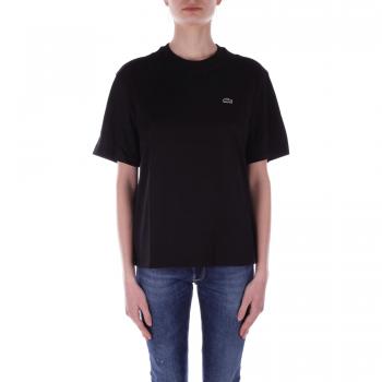 Camiseta Lacoste Relaxed Fit Logo manga corta negro mujer 38 - Tejido ligero de punto de algodón pima, diseño relaxed fit